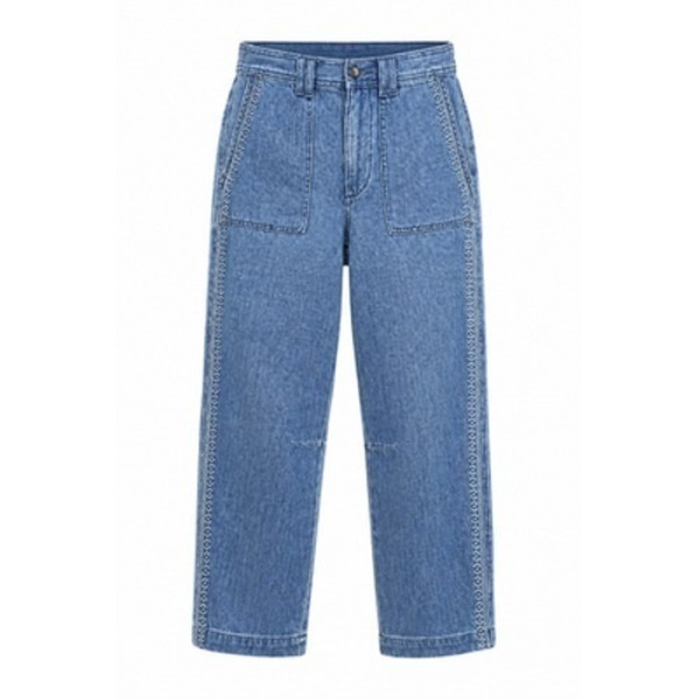 Sundance Jeans Women 2 Blue High Rise Wide Leg Embroidered Crop Boho Denim Pants